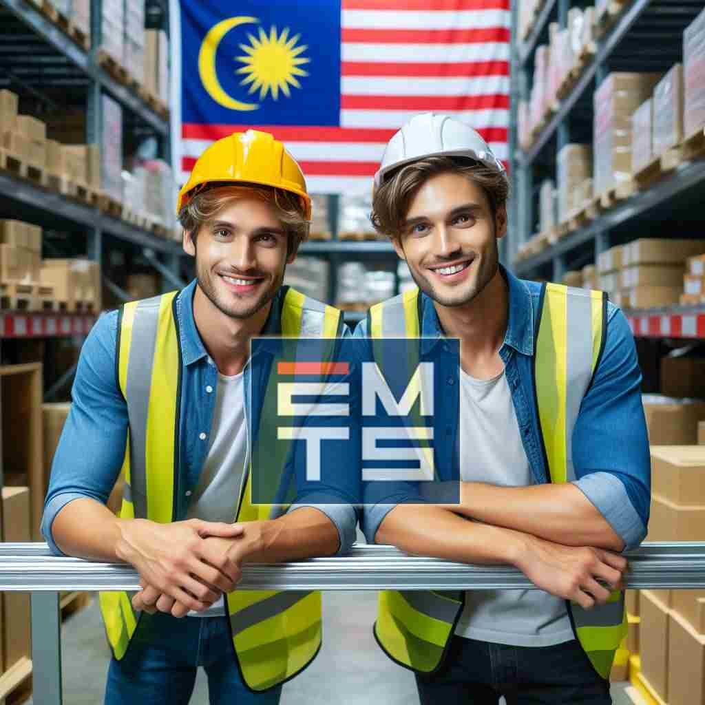 EMTS Malaysia Workers assembling a racking for warehouse (illustration)